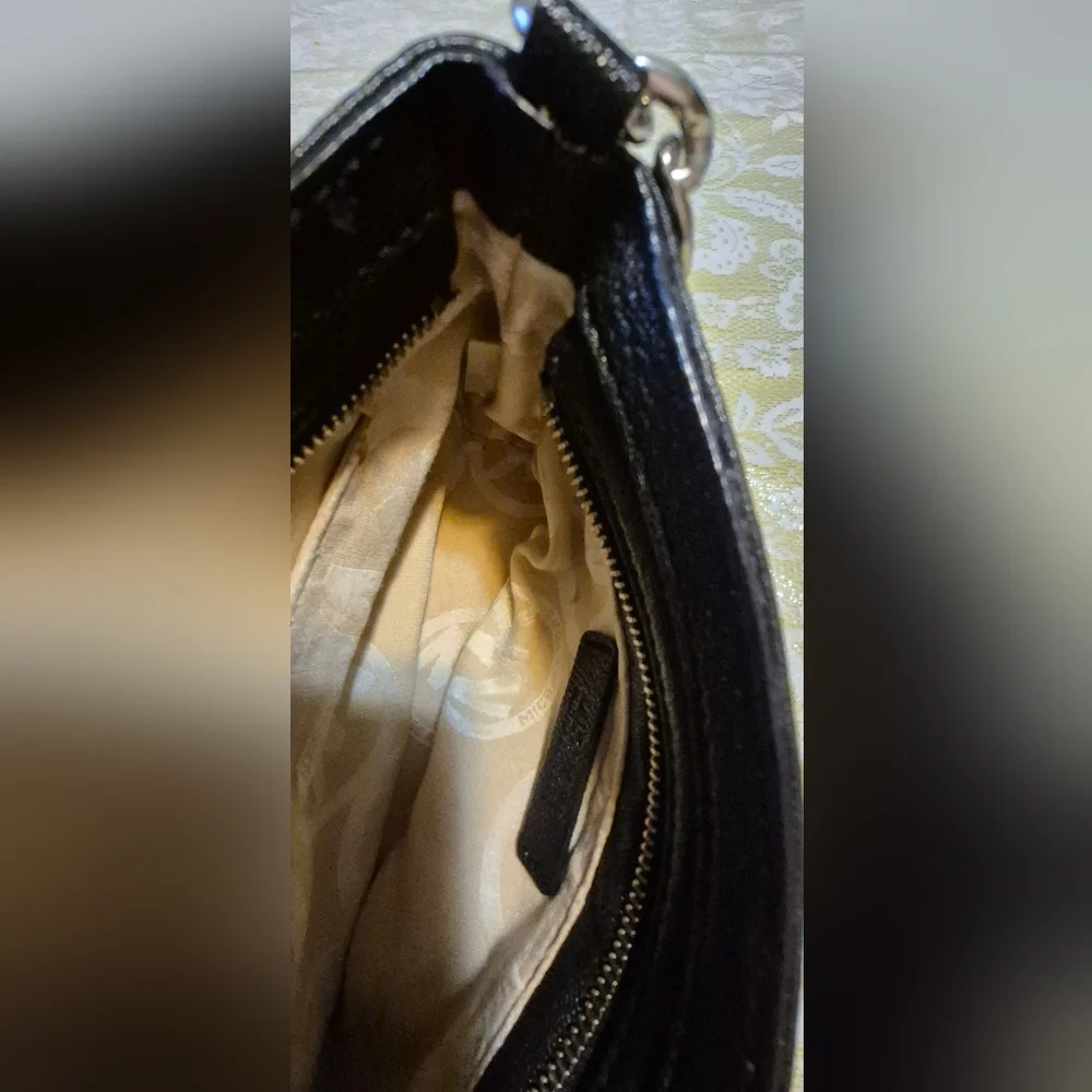 Michael Kors Black Pebbled Leather Handbag with Silver MK Charm - Picture 7 of 9